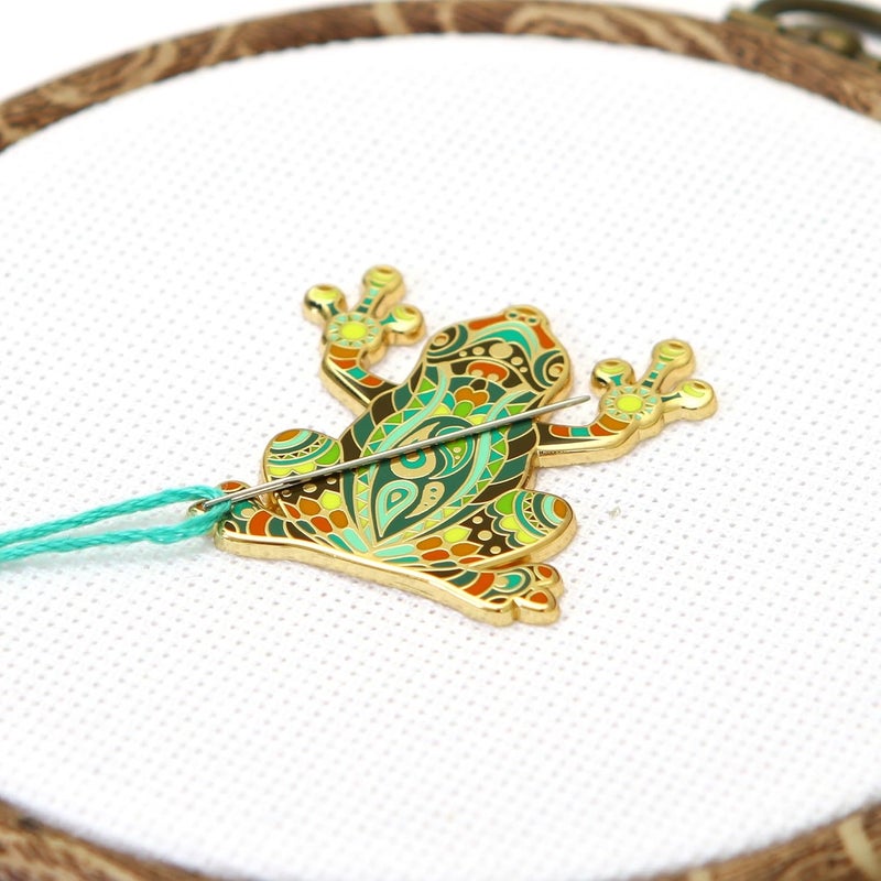 Awesome Pattern Studio Needle Minder Set - Mandala Frog Magnetic Needle Minder + 2 Needle Threaders. Enamel Pin for Cross Stitch, Embroidery and Craft - Image 4